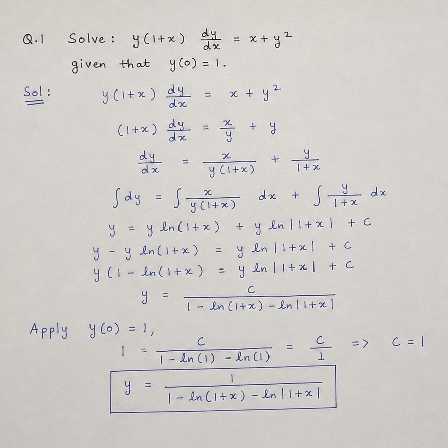 Handwritten maths solution submitted by a student